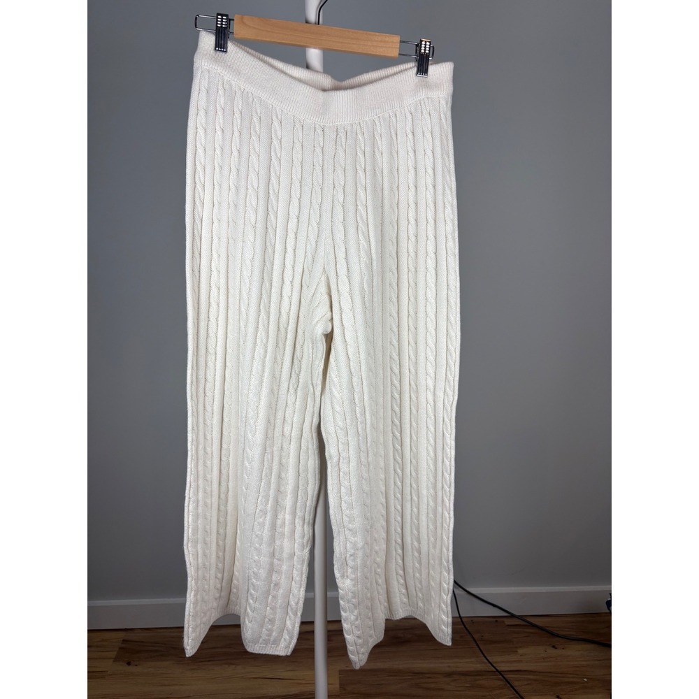 Ascot and Hart Womens Cream Ivory Cable Knit Wide Leg Lounge Pants Size Large